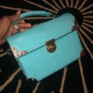 Vintage Blue Faux Leather Box Purse